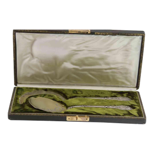 1900 Graceful French Sterling Partly Gilt Ice Cream Serving Set, Boxed