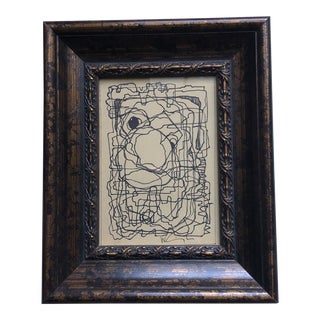 Original Vintage Wayne Cunningham Abstract Ink Drawing Frame For Sale