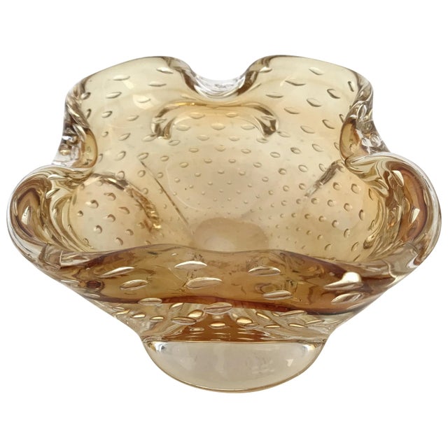 Amber Vintage Amber Murano Pulegoso Glass Bowl For Sale - Image 8 of 8