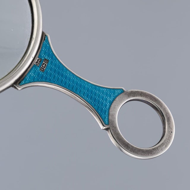 Glass Antique English Silver and Guilloché Enamel Magnifying Glass, 1912 For Sale - Image 7 of 12