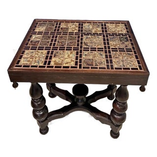 Vintage Spanish Colonial Revival Tile-Top Side Table With Turned Spool Leg For Sale