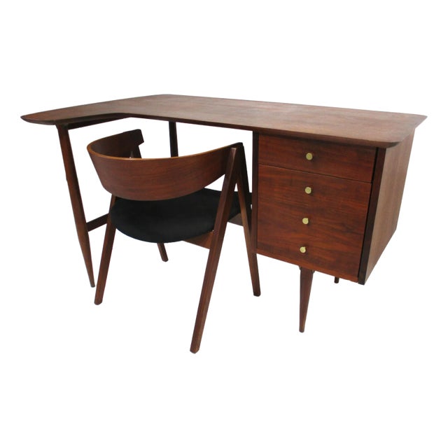 Arne Vodder Styled Mid Century Desk With Allan Gould Chair For Sale