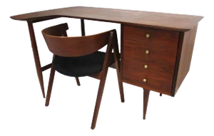 Arne Vodder Styled Mid Century Desk With Allan Gould Chair