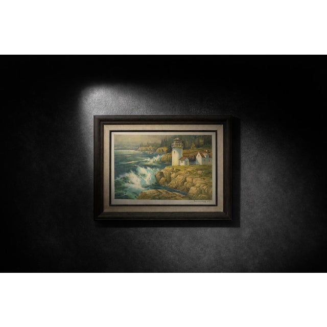 Framed “New England Lighthouse” Coastal Seascape Lithograph by Tom Nicholas, 1977 (Franklin Mint Gallery) For Sale In Los Angeles - Image 6 of 6