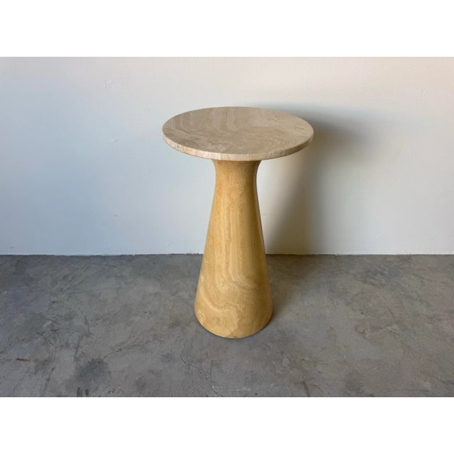 Vintage Organic Modern Minimalist Italian Travertine Pedestal Side Table/ Sold For Sale - Image 10 of 12
