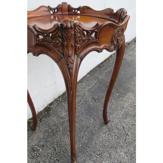 French Early 1900s Carved Inlay Round Side End Tables a Pair 6139 For Sale - Image 14 of 17