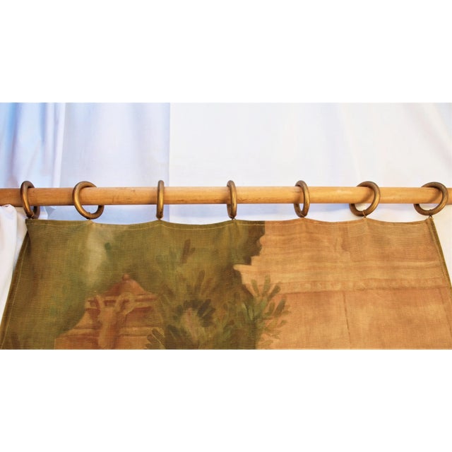 1900s Antique Hand Painted Hanging Tapestry Woman Feeding Birds For Sale - Image 4 of 7