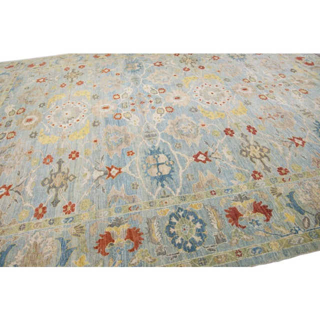 Textile 2010s Contemporary Sultanabad Light Blue Handmade Floral Motif Wool Rug For Sale - Image 7 of 9