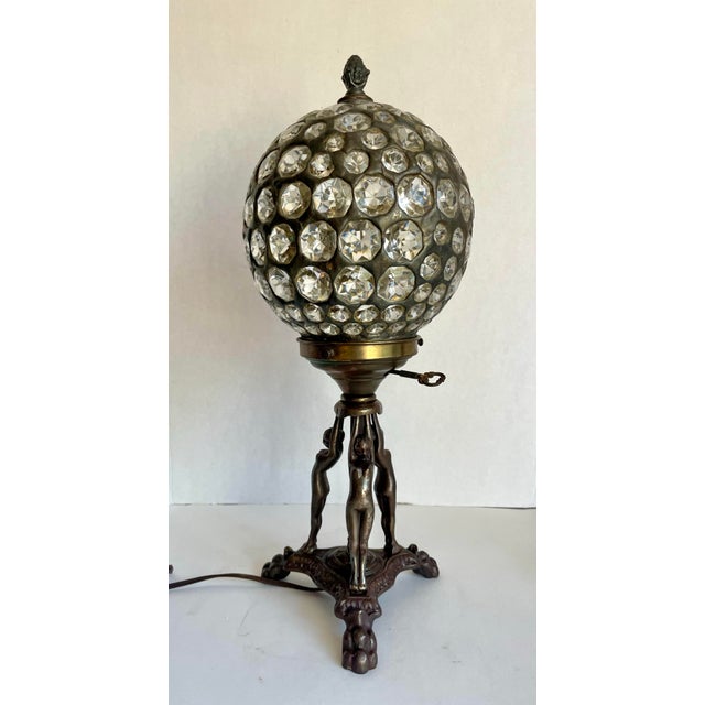 1920's Art Deco Crystal and Bronze Female Figure Table Lamp For Sale - Image 11 of 12