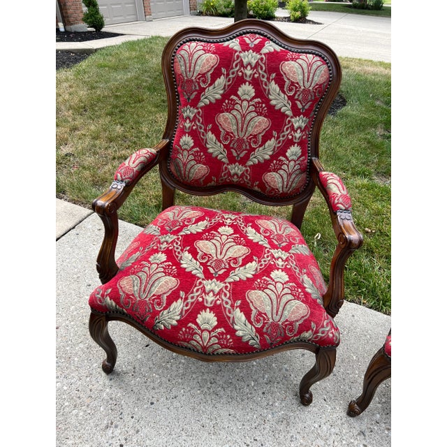 Maitland - Smith 1990s Maitland-Smith Furniture Louis XV Bergere Upholstered Carved Chairs- a Pair For Sale - Image 4 of 13