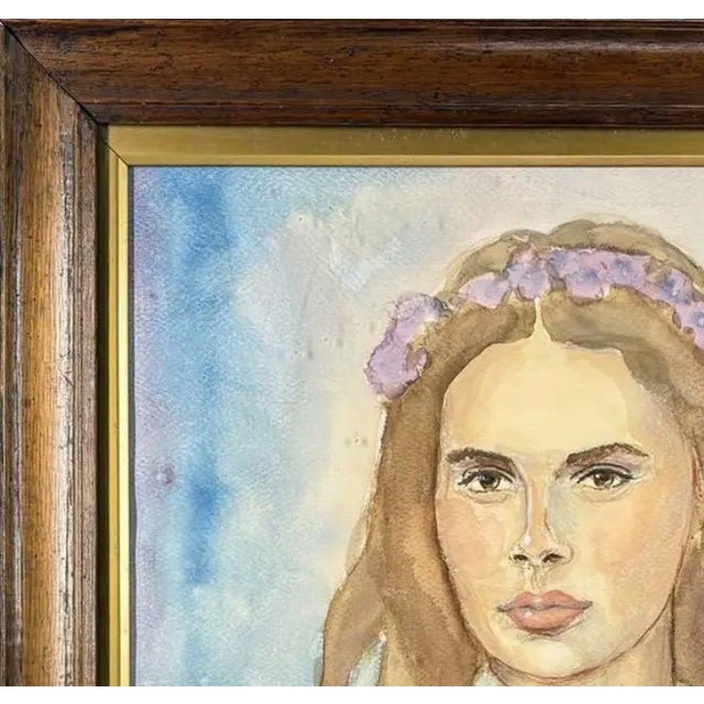 Paint 1979 Signed Steve LeBailly Original Watercolor – "Lady in Lavender" Figurative Portrait For Sale - Image 7 of 13