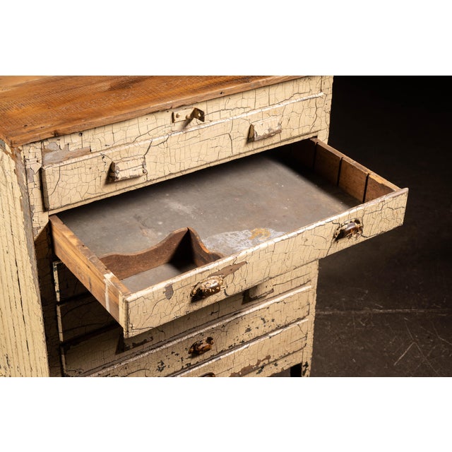Antique White Early 20th Century Chippy Painted Industrial Cabinet For Sale - Image 8 of 14
