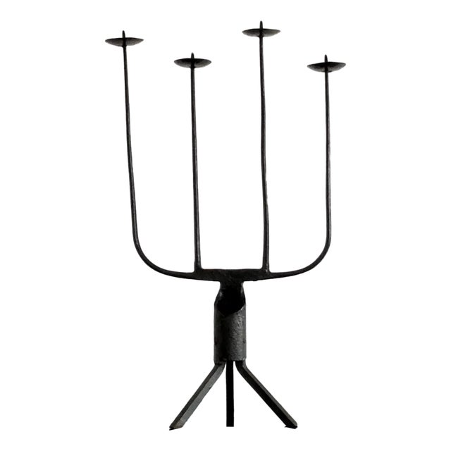 Vintage French Brutalist Candlestick in Wrough Iron, 1960s For Sale