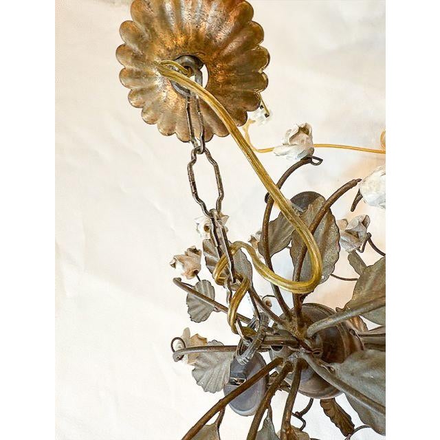 Early 20th Century 5-Light Wooden Tole Chandelier With Porcelain Flowers For Sale - Image 4 of 6
