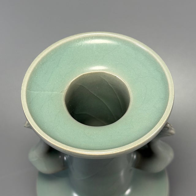 Ancient Chinese Longquan Celadon Phoenix Ear Vase | One of a Kind For Sale - Image 4 of 9