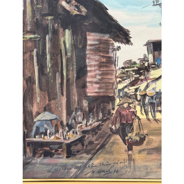 Vintage Watercolor Painting Hanoi Street Scene Vietnam Signed Dated 1994 Framed For Sale - Image 4 of 5