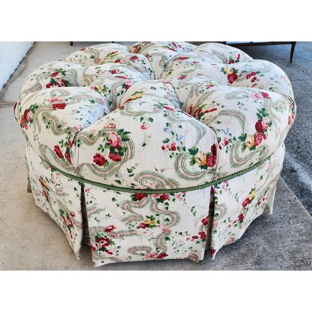 Floral Roses Ottoman Tufted Round For Sale - Image 10 of 14