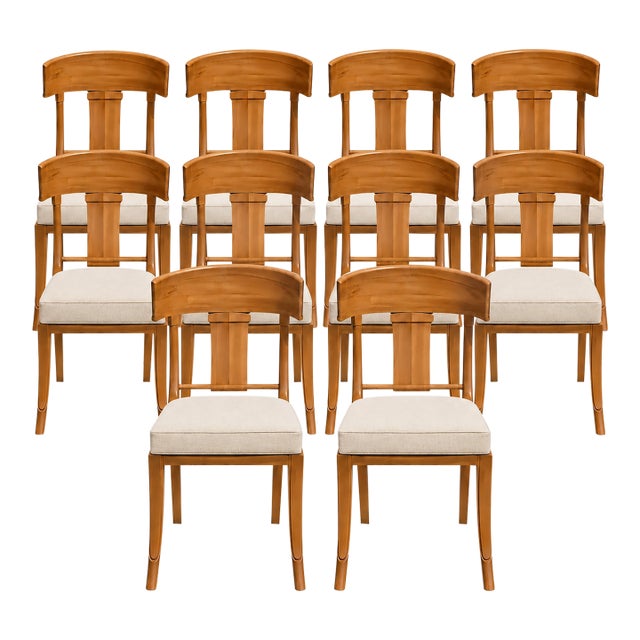Teak Klismos Patio Dining Chairs. - Set of 10 For Sale