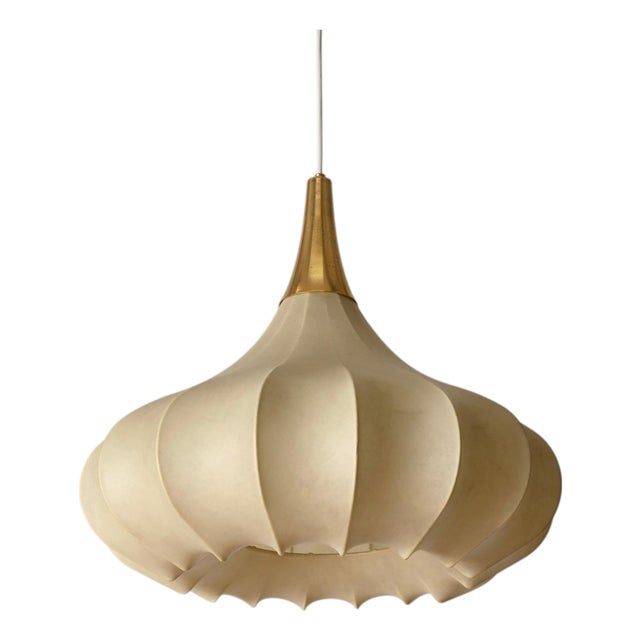 Large Mid-Century Beige Flower Cocoon Pendant by Achille Castiglioni for Hille, Italy, 1960s For Sale