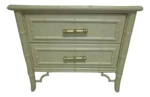1970s Vintage Wood Nightstand Hollywood Regency Faux Bamboo Dixie Aloha Sage Green