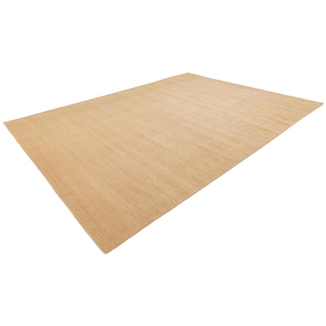 Modern Minimalist Hand-Knotted Ribbed Wool Area Rug in Warm Sand For Sale - Image 10 of 12
