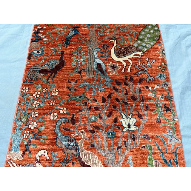 Pictorial Peacock Tree of Life Natural Dye Wool Rug, 2'9" X 4'2" For Sale - Image 4 of 17