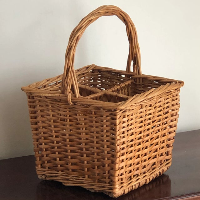 Vintage French Style Four Bottle Wicker Wine Basket For Sale - Image 12 of 12