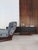 Scandinavian sideboard bench composed of 2 sliding doors with a solid wood structure covered in black leather on the top...