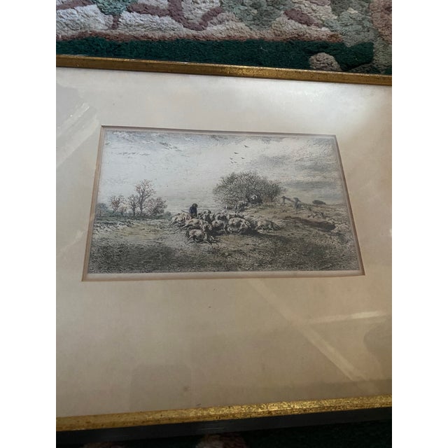Framed 19th-Century Pastoral Landscape Etching of Sheep and a Shepherd. For Sale - Image 10 of 10