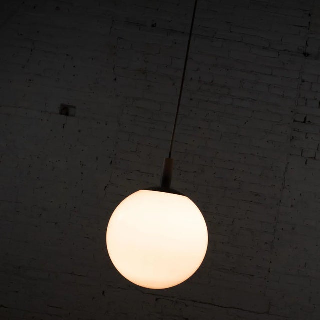 1960s Mid Century Modern Large Globe Pendant Light Blown Milk Glass by Lite Trend of La Palma Ca For Sale - Image 6 of 12