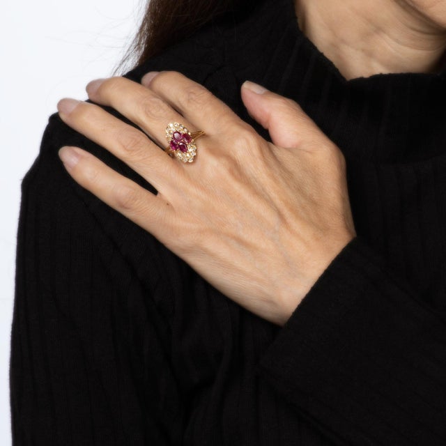 80s Portuguese Ruby Diamond Ring 19k Yellow Gold Cocktail Sz 10.5 Fine Jewelry For Sale In Los Angeles - Image 6 of 6