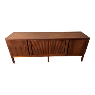 1970s Walnut Tambour Door Credenza For Sale