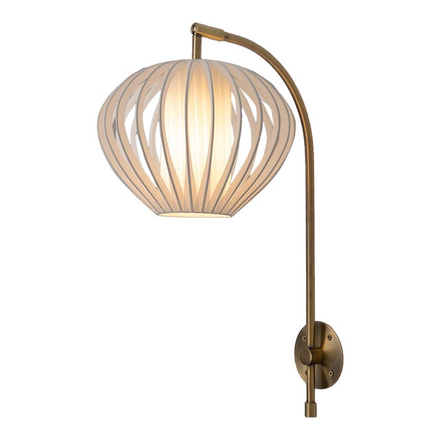 1990s Bloom Plug-in Wall Sconce - Weathered Brass, 10" Dia, Shade For Sale