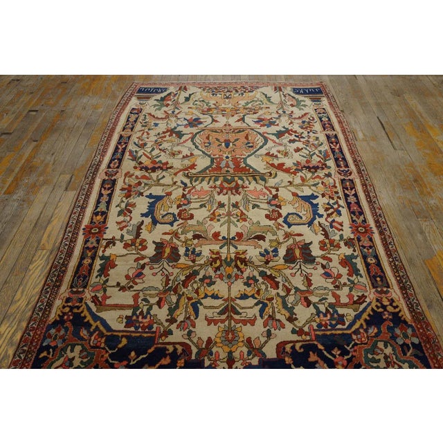 1890s Beige Tree of Life Antique Persian Sarouk Farahan Meditation Carpet 4'4'' X 6'9'' Knotted Wool Rug For Sale - Image 14 of 14