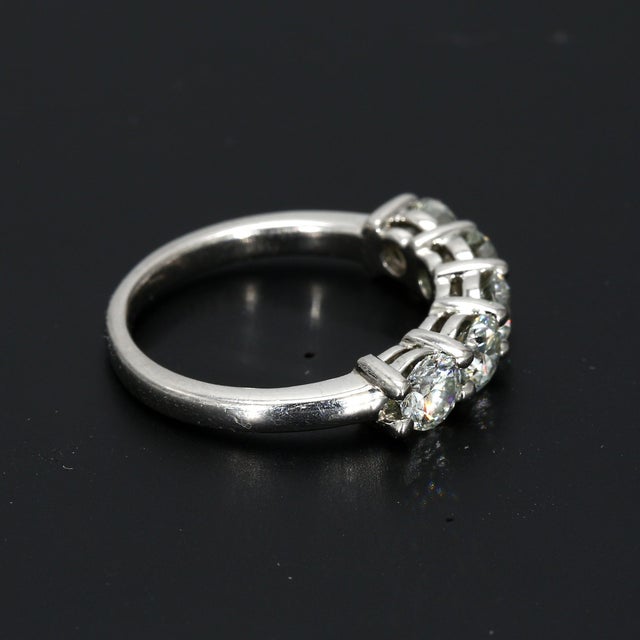 1.5ctw Natural Round Brilliant Diamonds in a Five-Stone Platinum Wedding Ring, Size 6.5 For Sale - Image 4 of 8