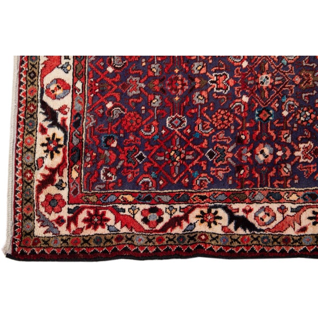 1960s Vintage Persian Hamadan Red Handmade All-Over Medallion Wool Runner For Sale - Image 4 of 7