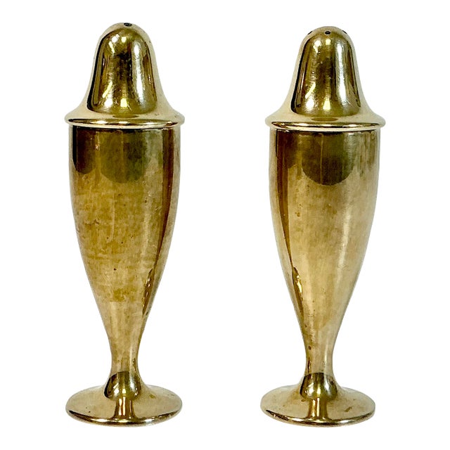1940s Vintage Art Deco Boho Chic Brass Salt & Pepper Shakers - A Pair. For Sale