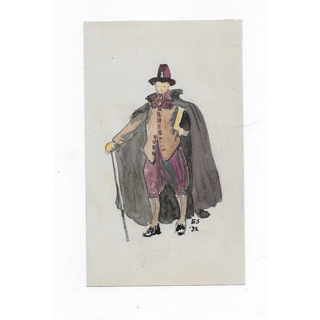 1932 Pilgrim or a 16th century Englishman painting on a note card by Boston area artist Eunice Starkie. Signed and dated....