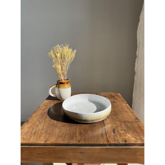Large White and Earth Ceramic Dish For Sale - Image 4 of 18