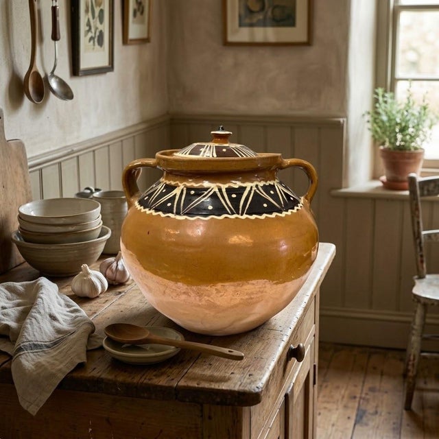Traditional Vintage Folk Ceramic Jar For Sale - Image 3 of 5