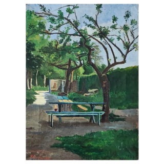 H. Doshueses, Jardin du Café Fagolle, Acacias, Geneva, Oil on Canvas For Sale