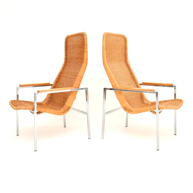 Mid-Century Modern Vintage Chrome and Rattan Chairs by Dirk Van Sliedregt for Gebroeders Jonkers Noordwolde, 1960s, Set of 2 For Sale - Image 3 of 12