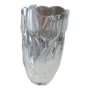 Vintage Mikasa Tulips Satin Frosted/Clear Embossed Crystal Flower Vase, Germany