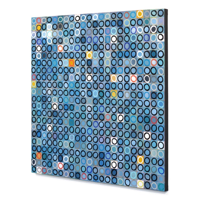 Abstract 484 Circles v.2 - Large Abstract Original Contemporary Blue Geometric Acrylic and Oil Pastel Painting For Sale - Image 3 of 9