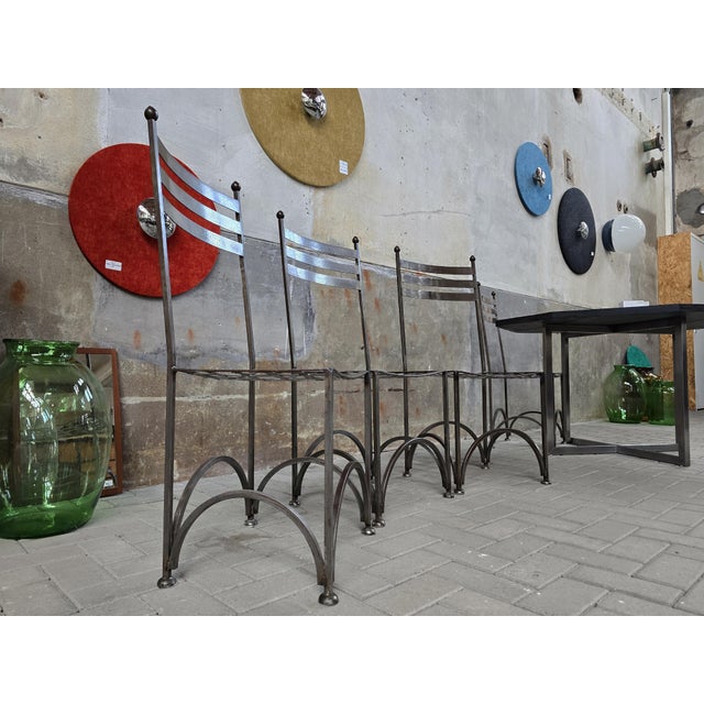 French Minimalist Dining Chairs and Slate Table, 1978, Set of 5 For Sale - Image 14 of 18