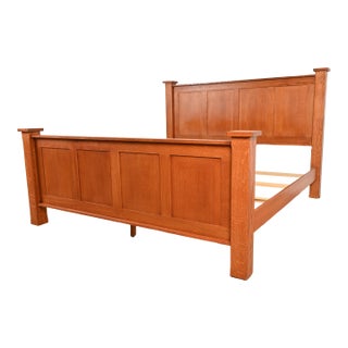 Stickley Style Mission Oak Arts & Crafts King Size Bed For Sale