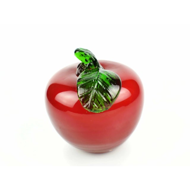 Mid-Century Handmade Red Glass Apple Paperweight Figurine For Sale - Image 4 of 8
