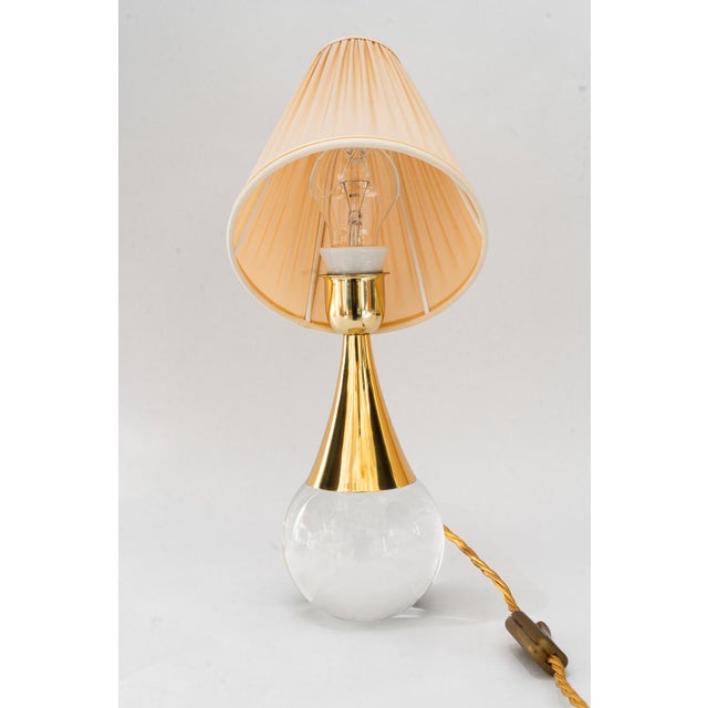 Glass and Brass Table Lamp with Fabric Shade, Vienna, Austria, 1950s For Sale - Image 4 of 14