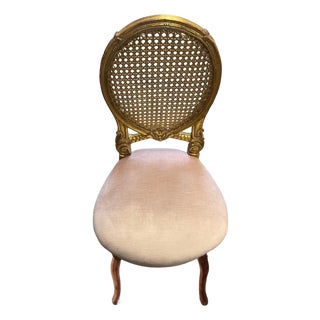 Vintage Louis XVI‑Style Cane Back Accent Chair in Gold Finish For Sale
