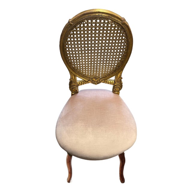 Vintage Louis XVI‑Style Cane Back Accent Chair in Gold Finish For Sale